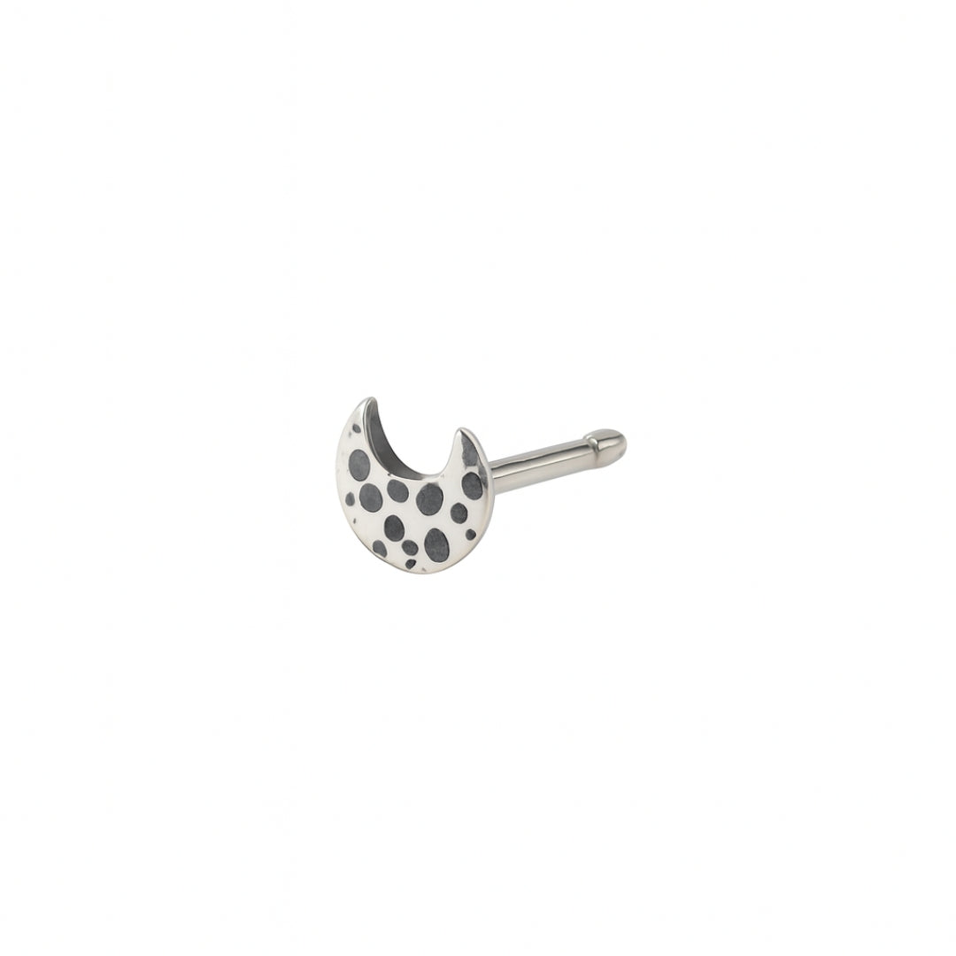 Silver Tiny Hammered Chandrakor Nose Pin front view in 92.5 silver