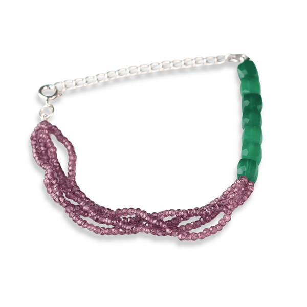 Green Onyx & Rhodonite Silver Bracelet (Project Handmade) front view in 92.5 sterling silver