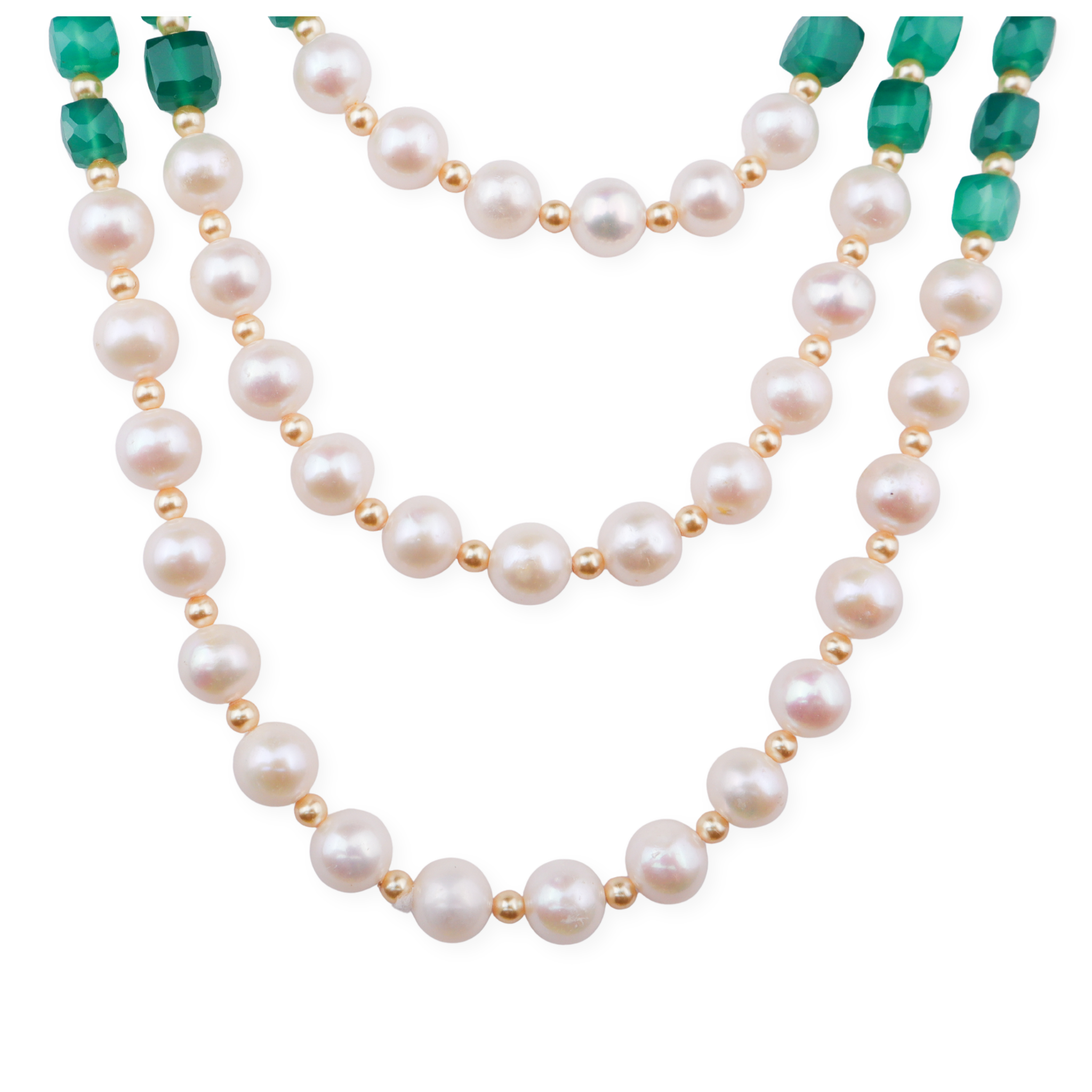 Luxe Necklace - Green Onyx, Fresh Water & Golden Pearls