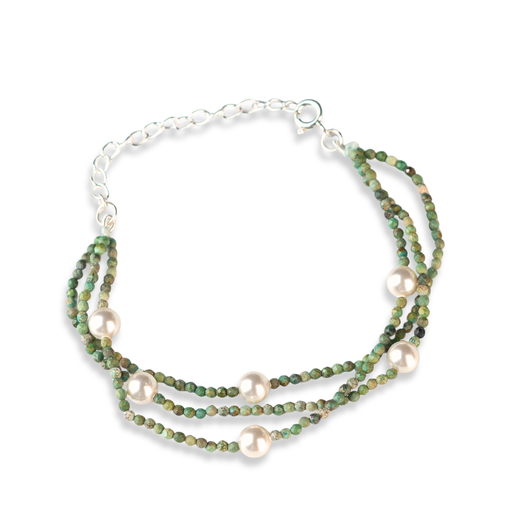 Micro Firoza & Pearl Silver Bracelet (Project Handmade)