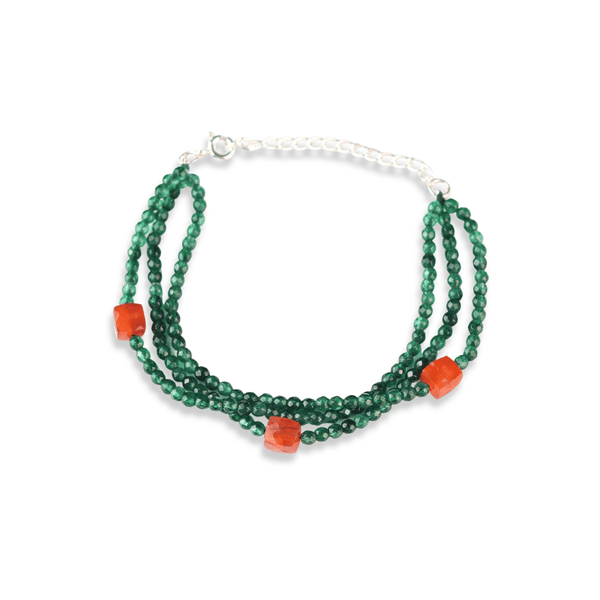 Green Onyx & Carnelian Silver Bracelet (Project Handmade): front view in 92.5 sterling silver