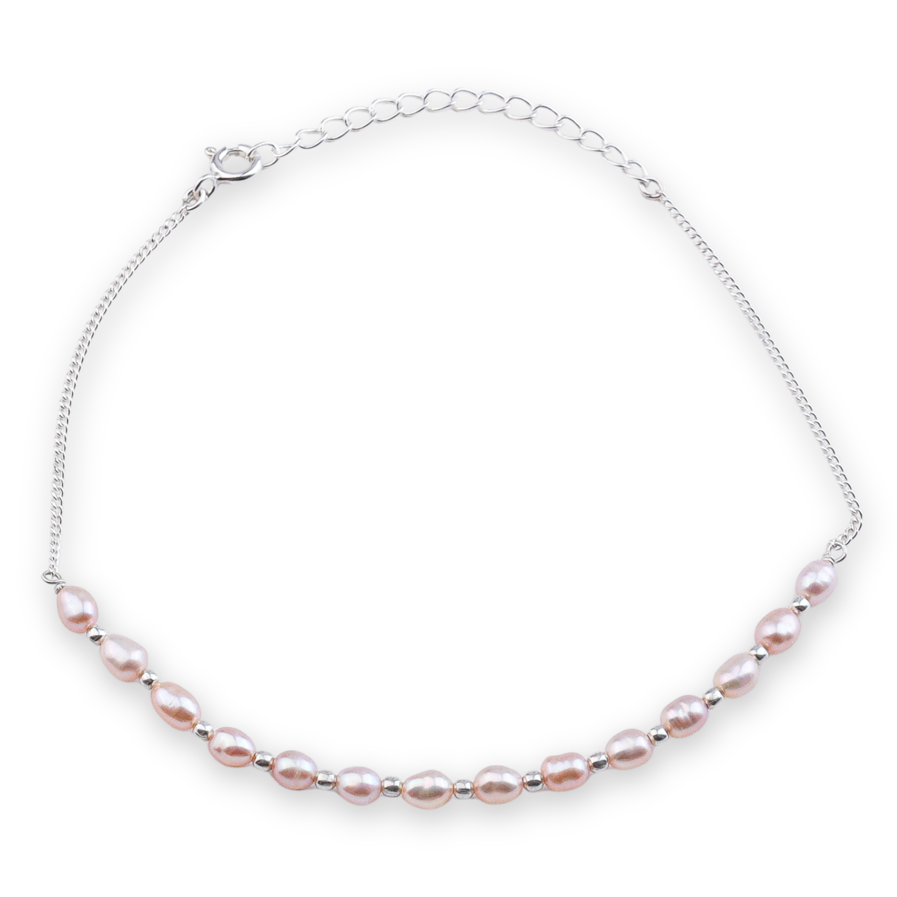 Rice Pearl & Silver Bead Anklet (Project Handmade)