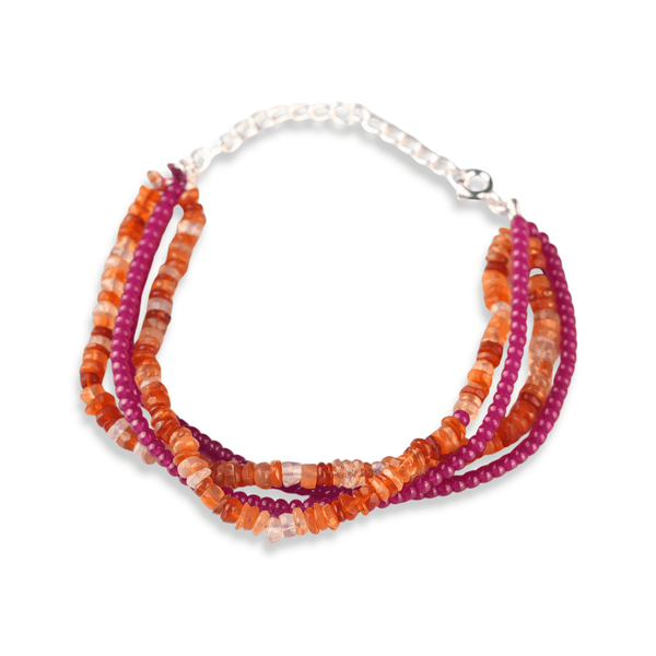 Ruby & Carnelian Silver Bracelet (Project Handmade) front view in 92.5 sterling silver