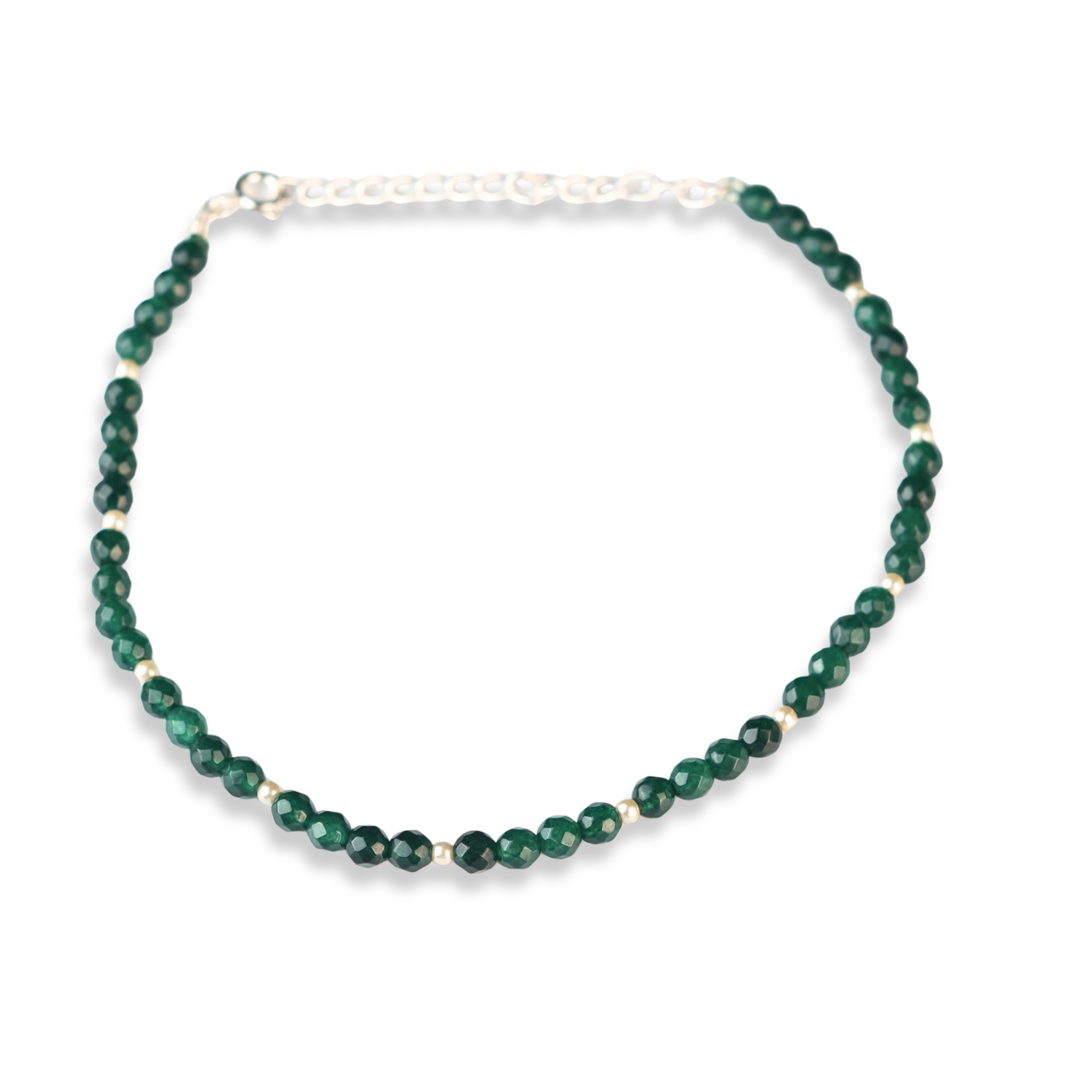 Green Onyx & Pearl Silver Anklet (Project Handmade)
