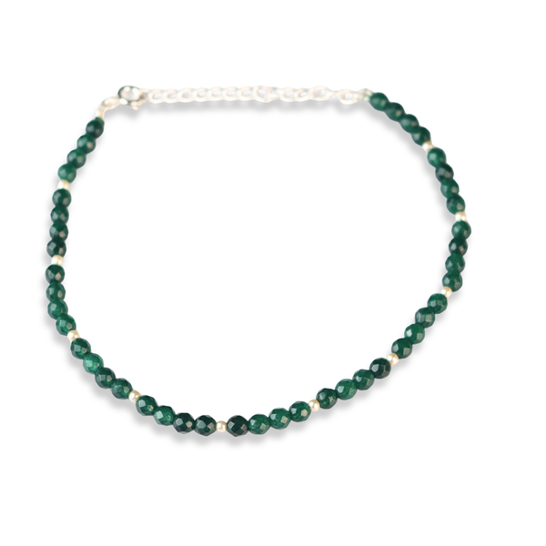 Green Onyx & Pearl Silver Anklet (Project Handmade)