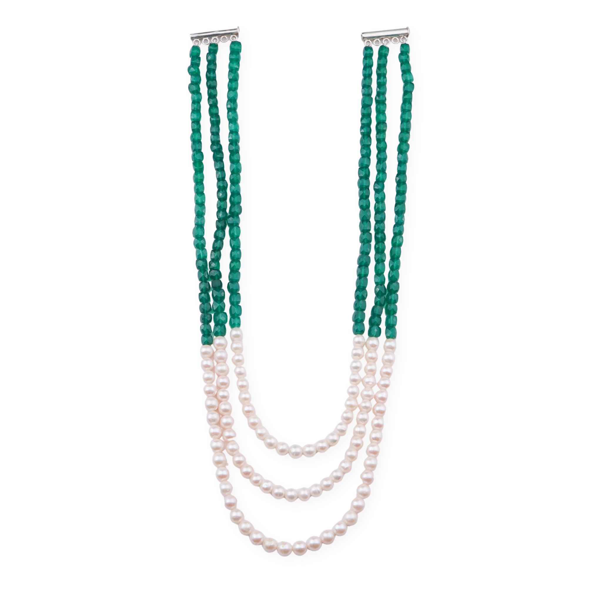 Luxe Necklace - Green Onyx & Fresh Water Pearls