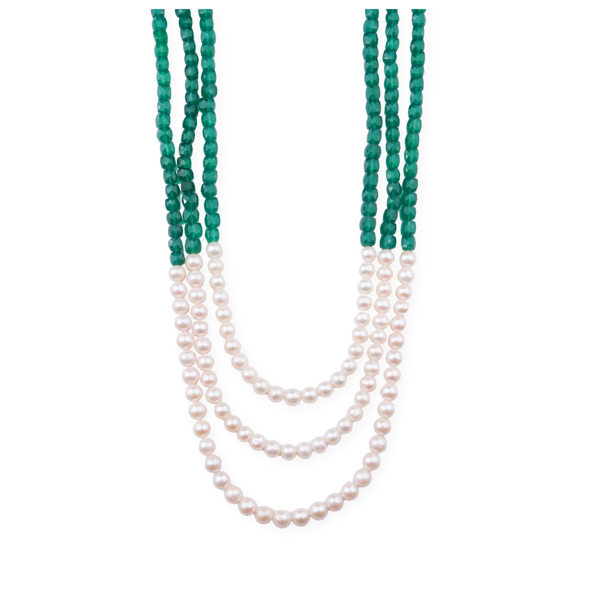 Luxe Necklace - Green Onyx & Fresh Water Pearls