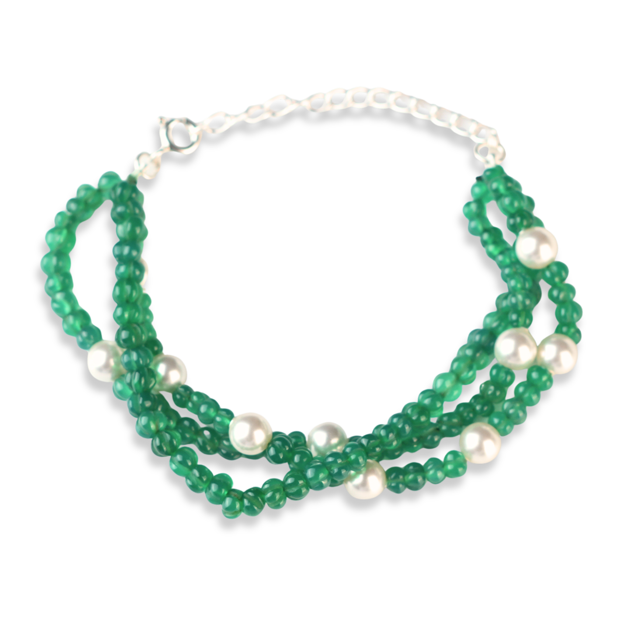 Green Onyx & Pearl Silver Bracelet (Project Handmade)