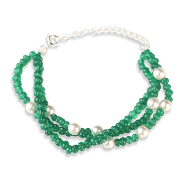Green Onyx & Pearl Silver Bracelet (Project Handmade): front view in 92.5 sterling silver