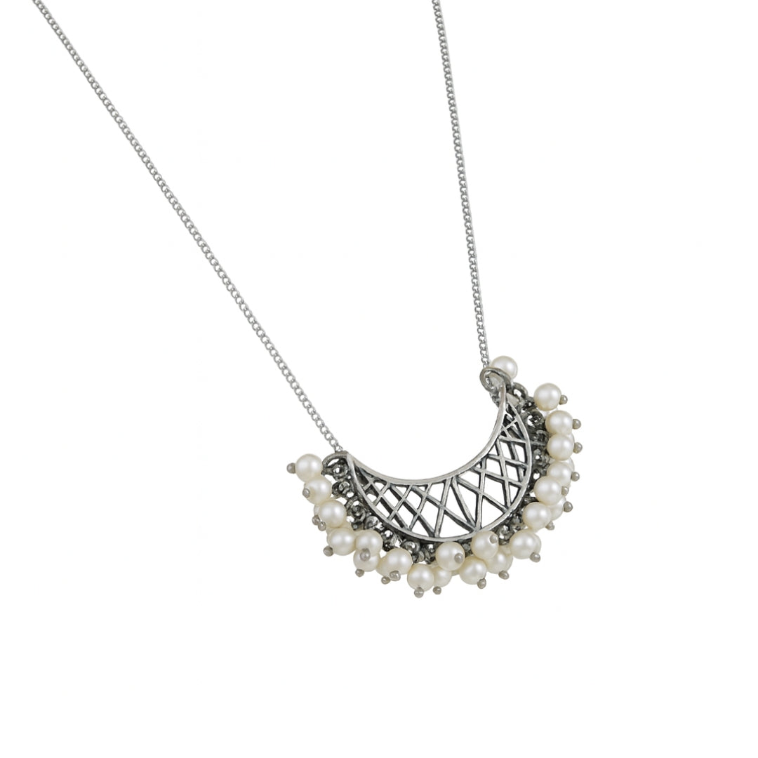 Oxidized Chand Filigree Silver Necklace with Pearls