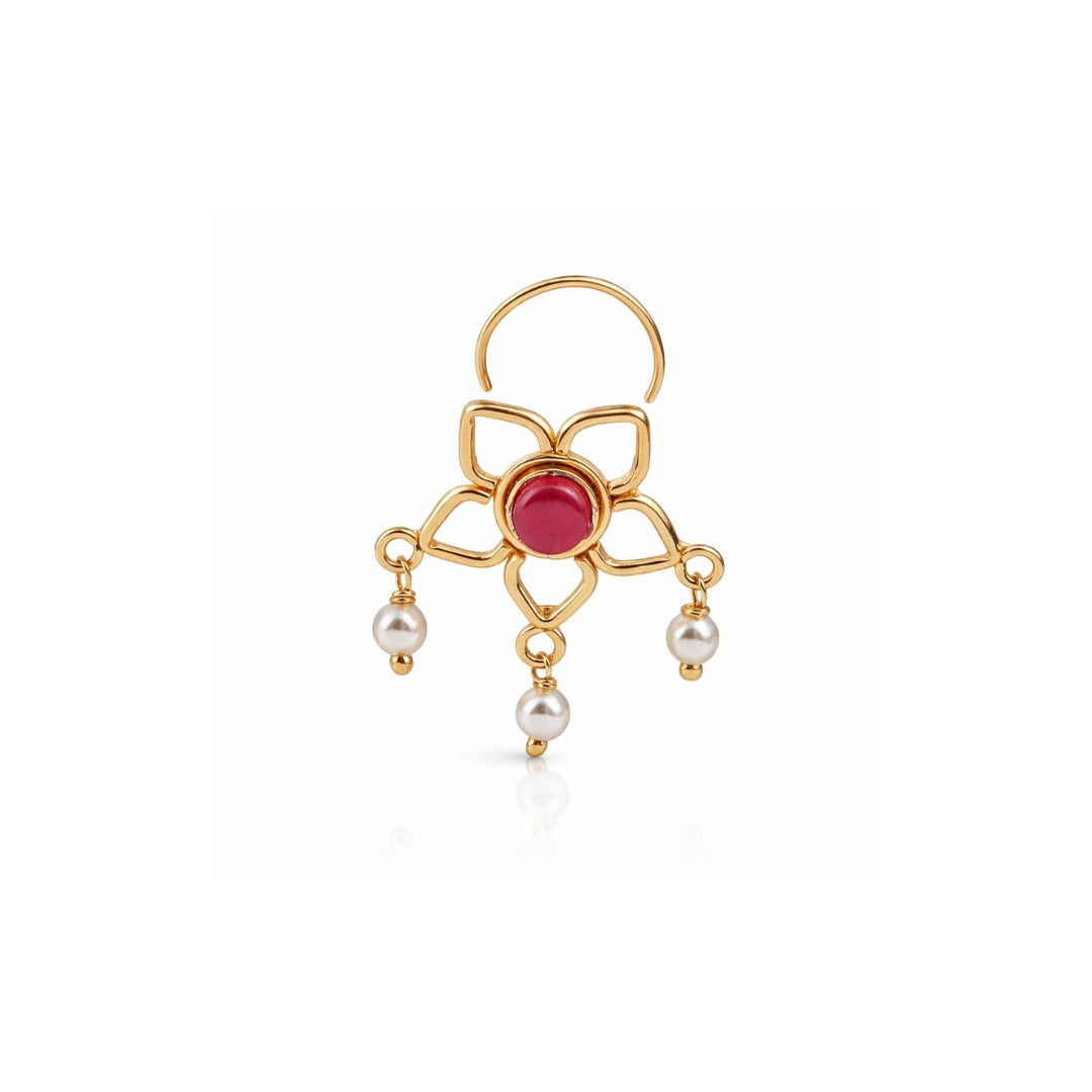 Pink Flower Pierced Nose Pin | 22K Gold-Plated (Large)
