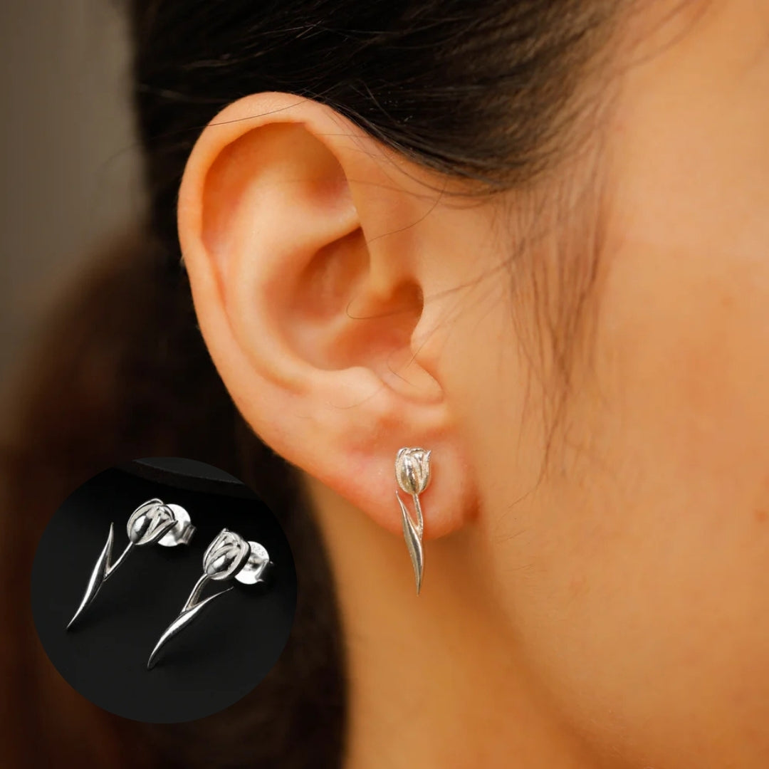 Silver Single Tulip Earring