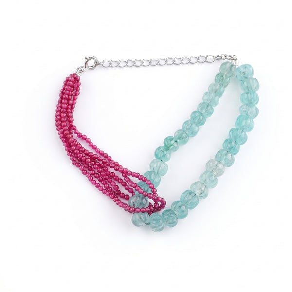 Carved Pumpkin Aqua Fluorite Silver Bracelet (Project Handmade)