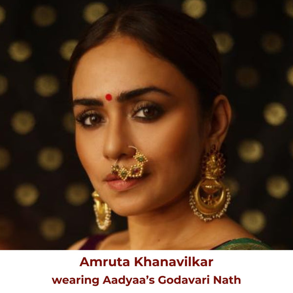 Amruta Khanvilkar wearing Aadyaa's Godavari Nath nose ring