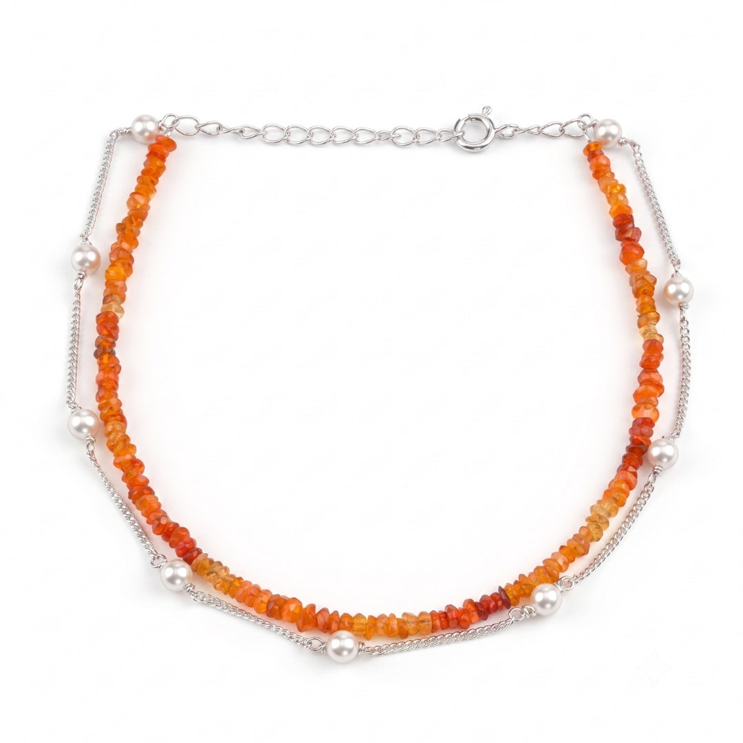 Carnelian & Pearl Chain Anklet (Project Handmade)