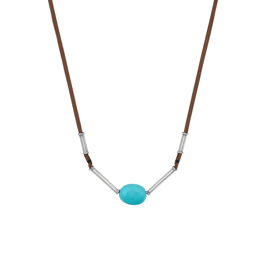 Silver Pipe Necklace with Turquoise Stone