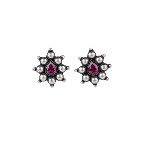 Silver Drop Tops Earrings with purple gemstones