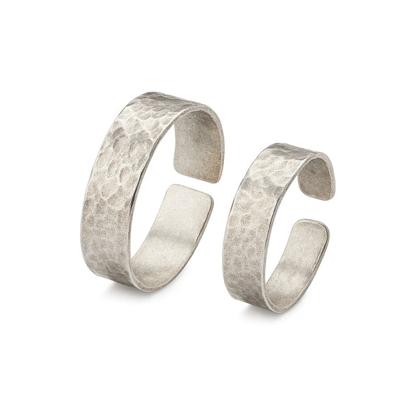 Bold hammered silver couple rings for jewelry