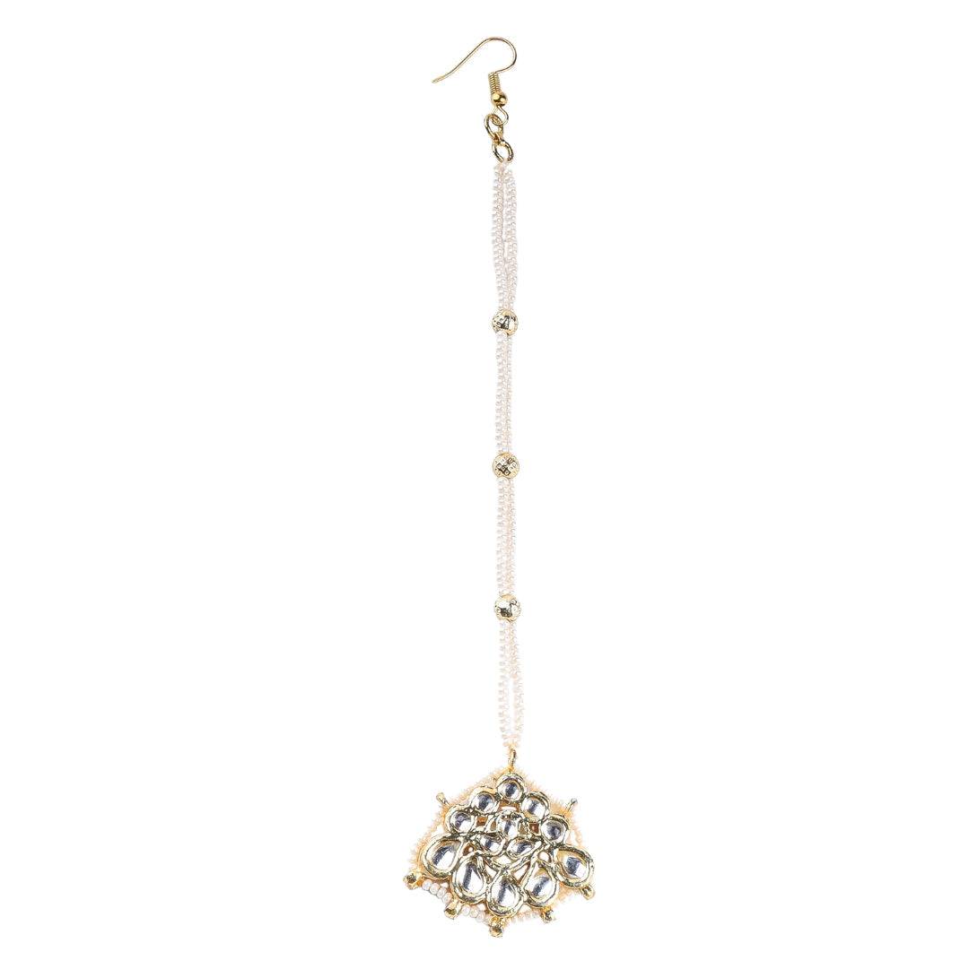 22K gold-plated fashion maang tika front view featuring an elegant traditional design and premium gold-plated finish