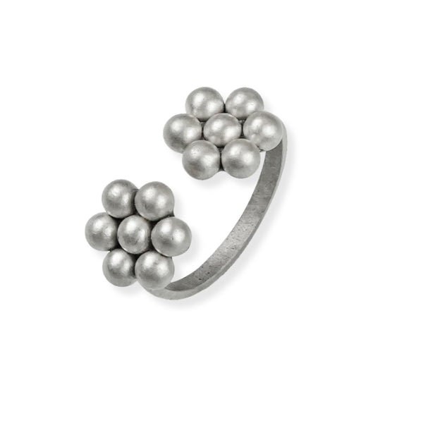 Silver Oxidized Kudi Open Ring - 2 Equal Medium Size Kudi