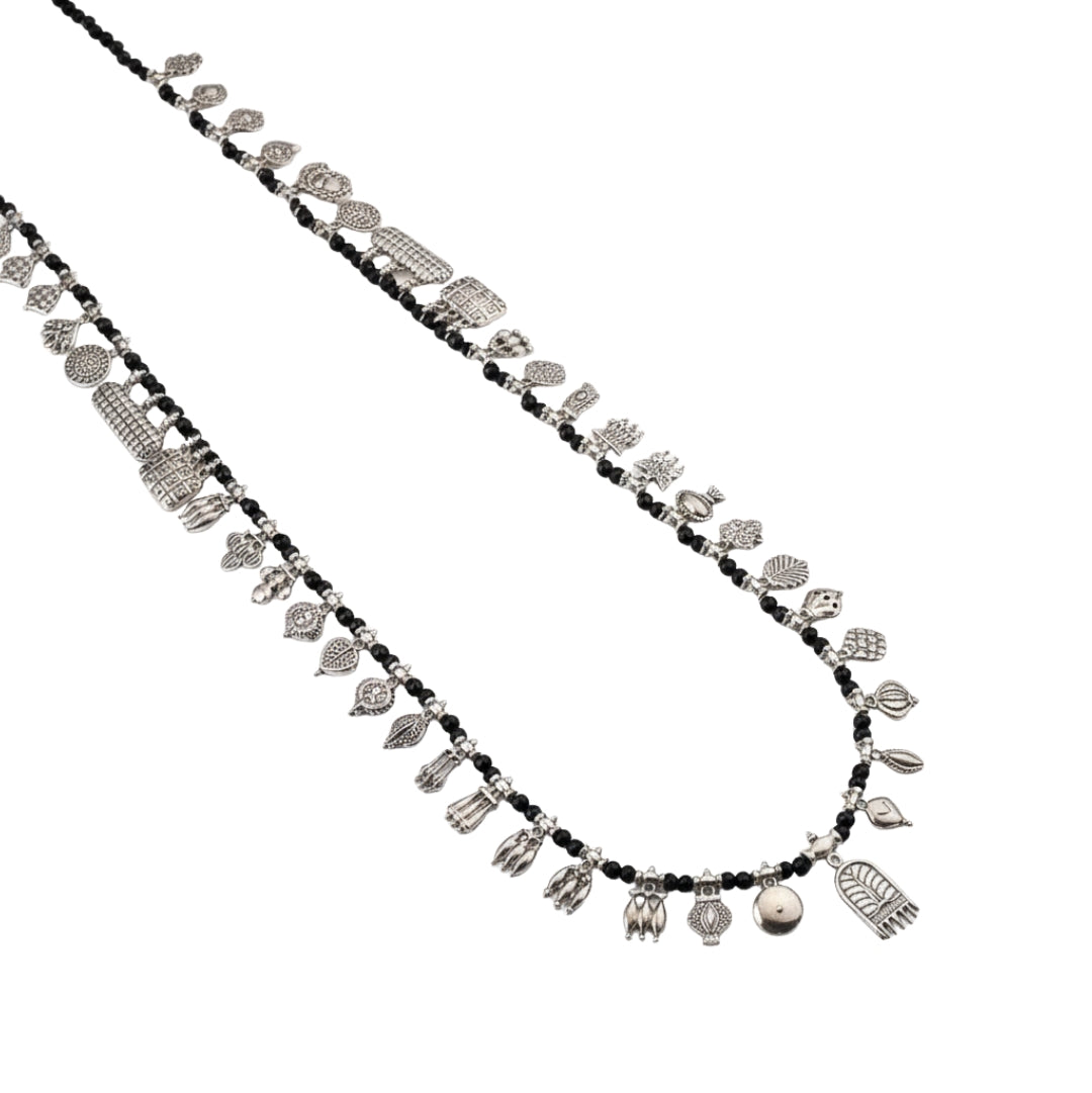 The Aadyaa Saaj (Silver, Black spinel) Short | 92.5 Silver | Shiny Silver Finish ( Made to Order )
