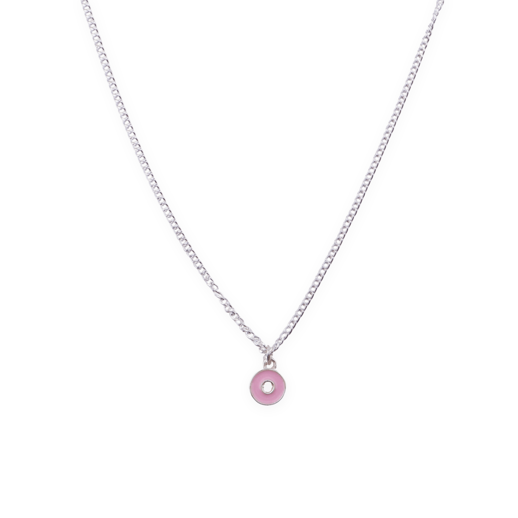 Silver enamel donut pendant necklace for kids