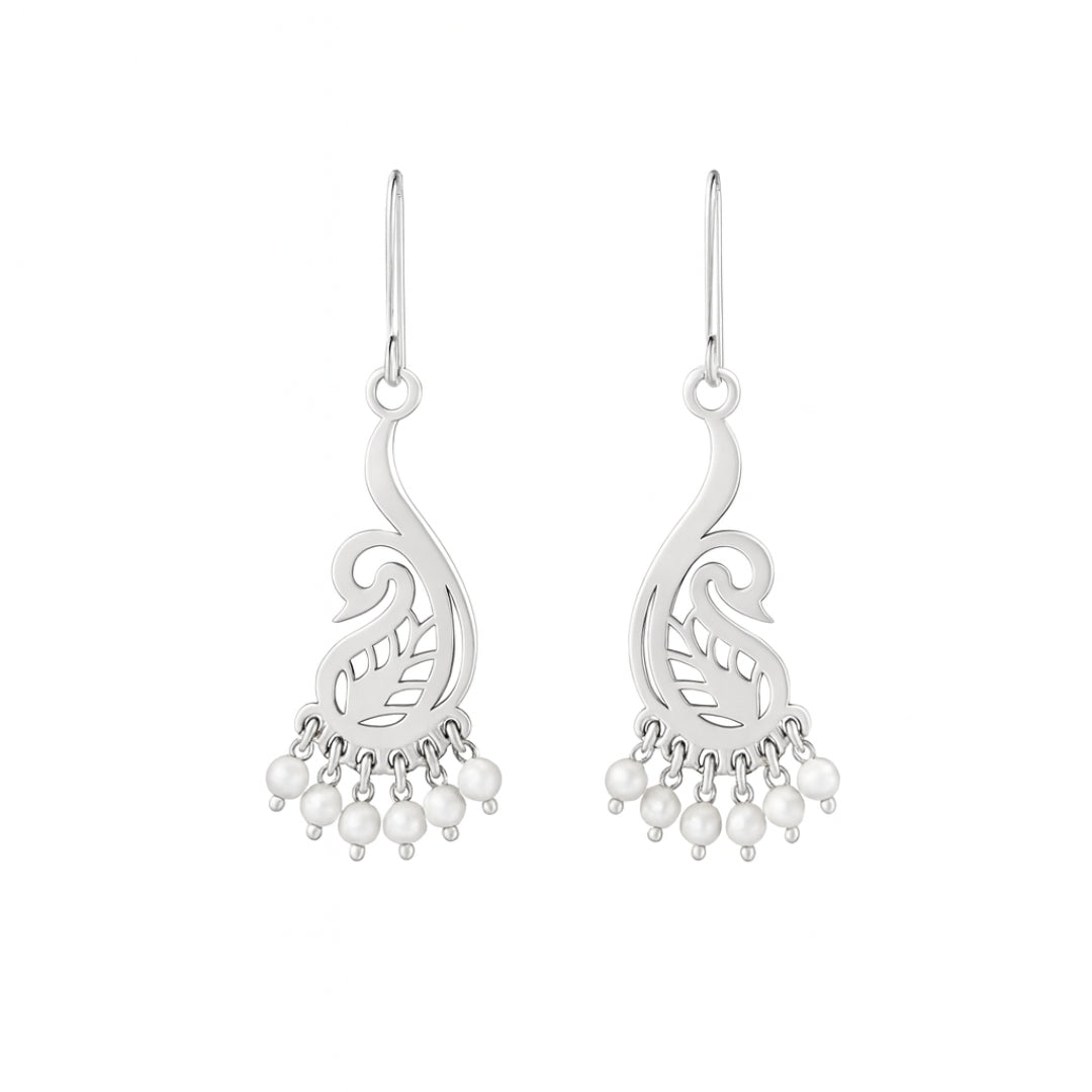 Silver Mayur Pearl Chandbali