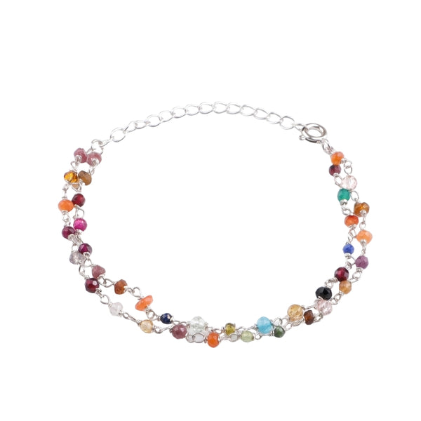 Two Layered Multicolor Stone Silver Bracelet (Project Handmade)