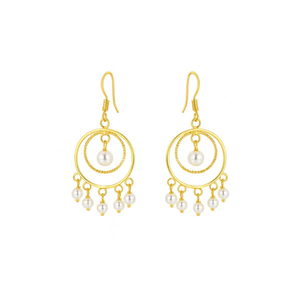 Gold plated pearl chandelier earrings with dangling pearls