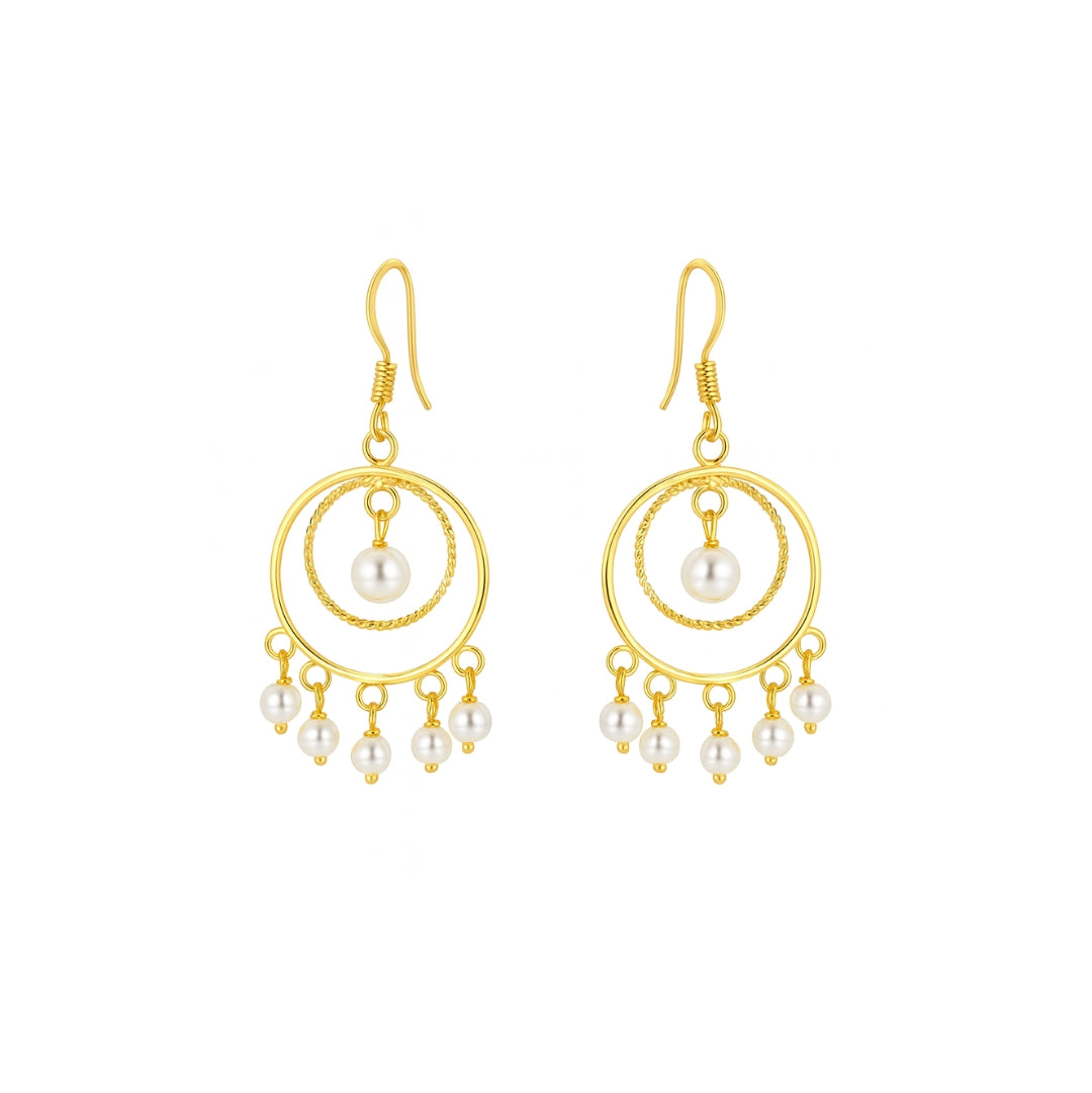 Gold plated pearl chandelier earrings with dangling pearls