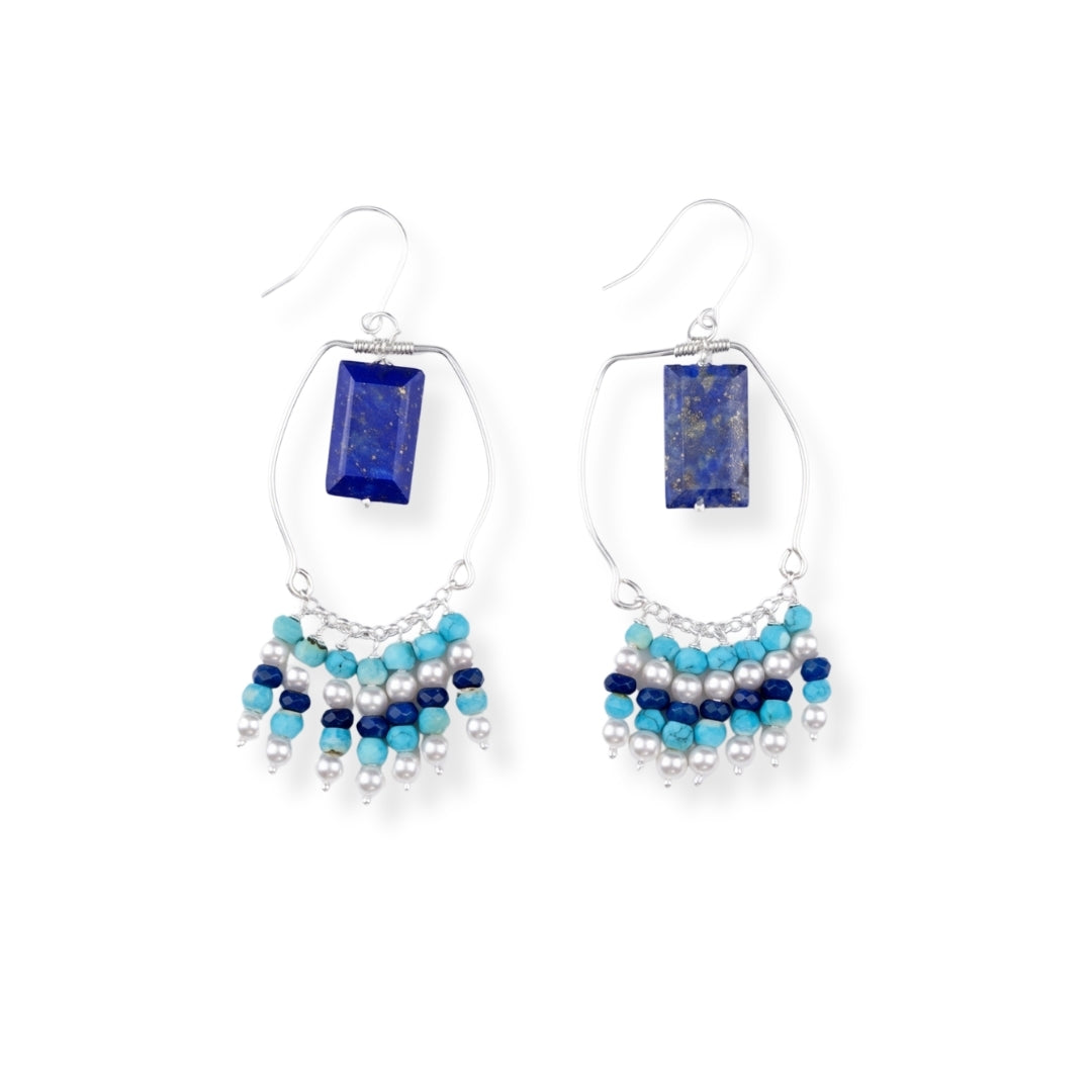 Lapis Lazuli, Turquoise & Pearl Earrings (Project Handmade)