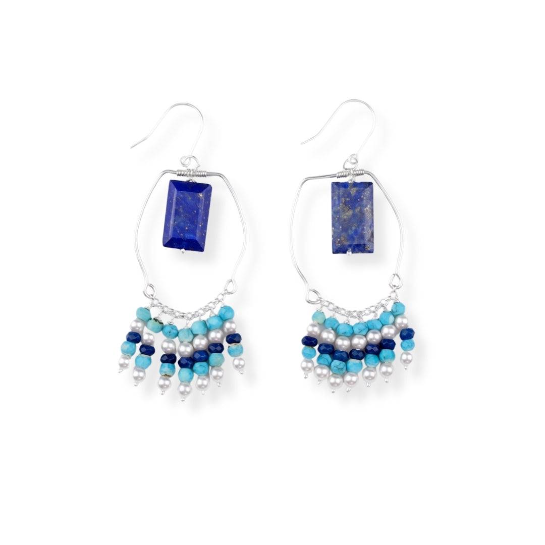 Lapis Lazuli Turquoise & Pearl Earrings in 92.5 sterling silver