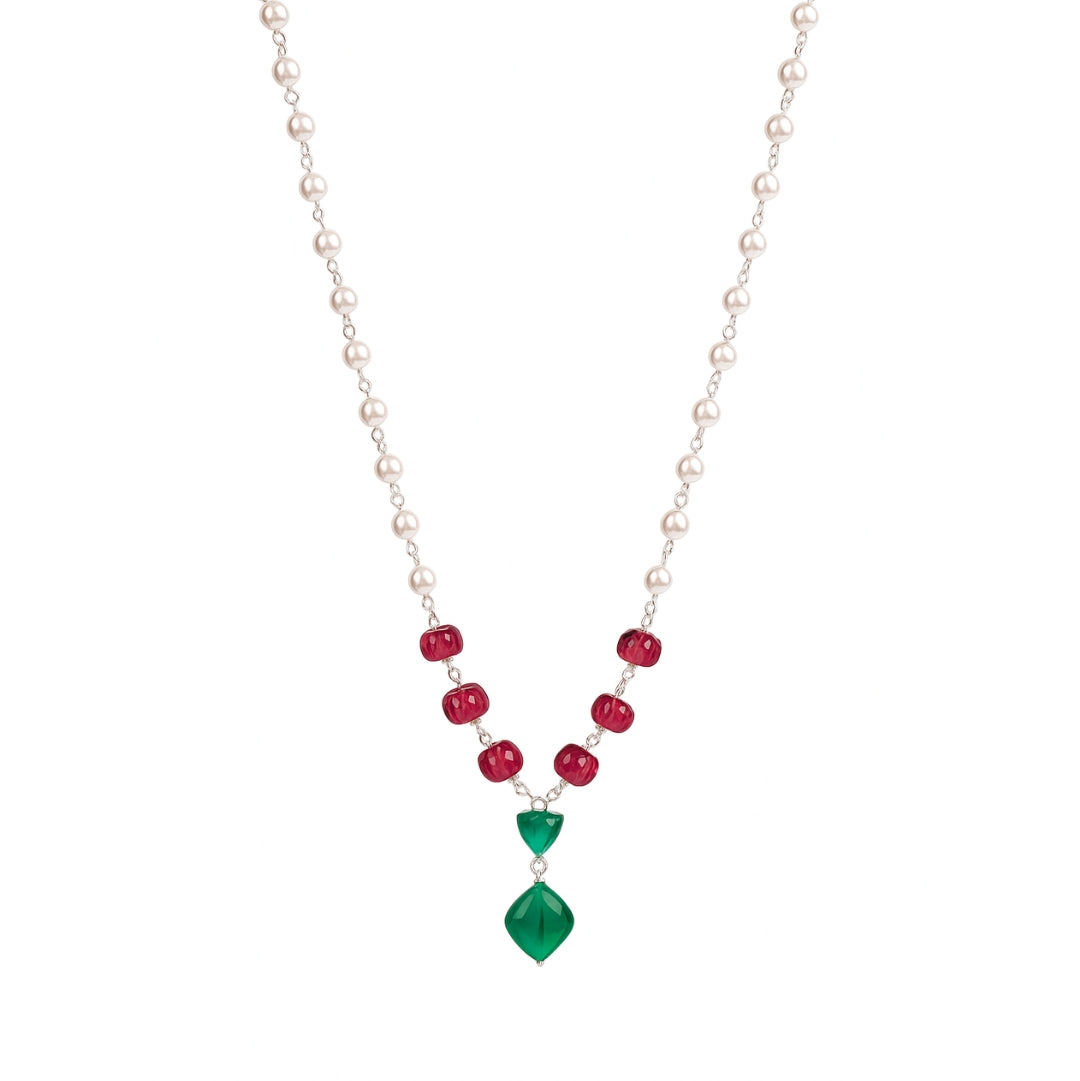 Pearl ganthan necklace with Semipricious stones