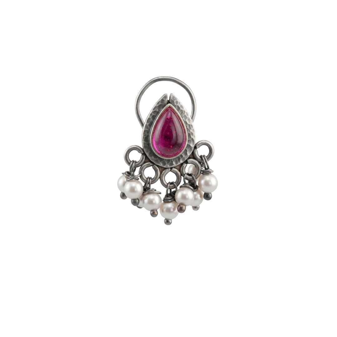Oxidised Pink Drop Pierced Nose Pin (Large)