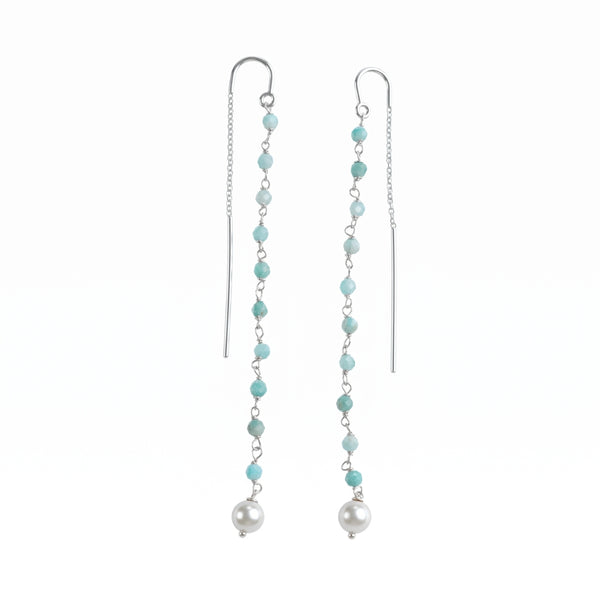 Blue Firoza & Pearl Ganthan Sui Dhaga Earrings (Project Handmade)