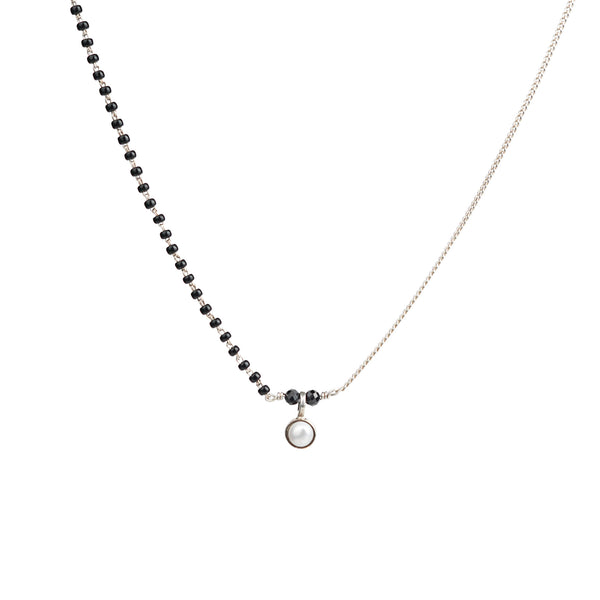 Silver mangalsutra with black beads and pearl pendant