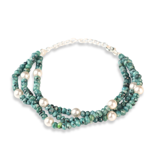 Blue Jade & Pearl Silver Bracelet (Project Handmade)