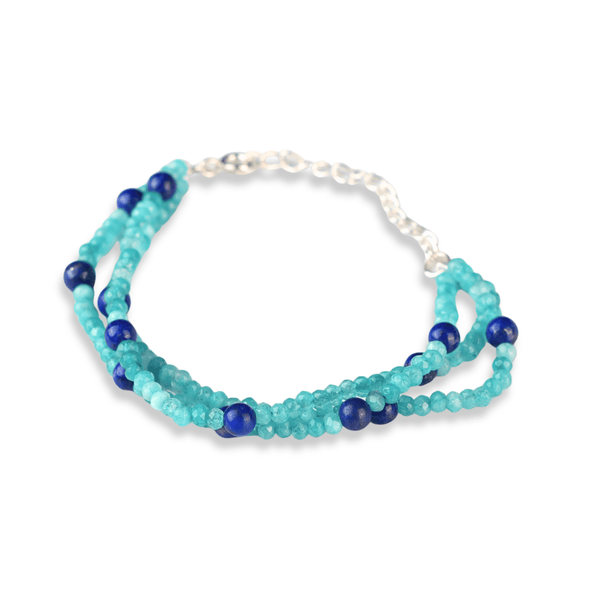 Blue Jade & Lapis Lazuli Silver Bracelet (Project Handmade) front view in 92.5 sterling silver