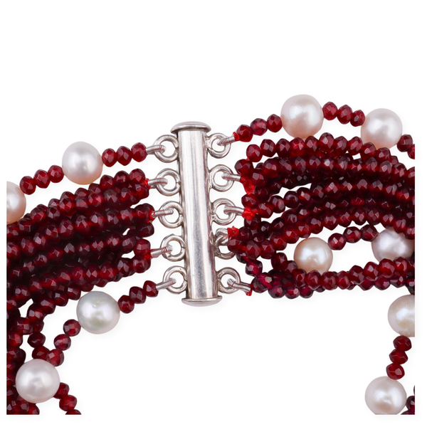 Luxe Necklace Fresh Water Pearls & Brown Jade 92.5 Silver