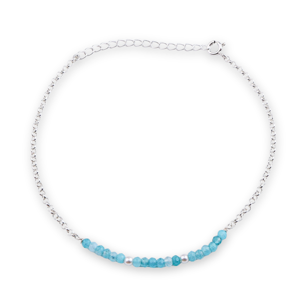 Blue Jade & Pearl Silver Anklet (Project Handmade)