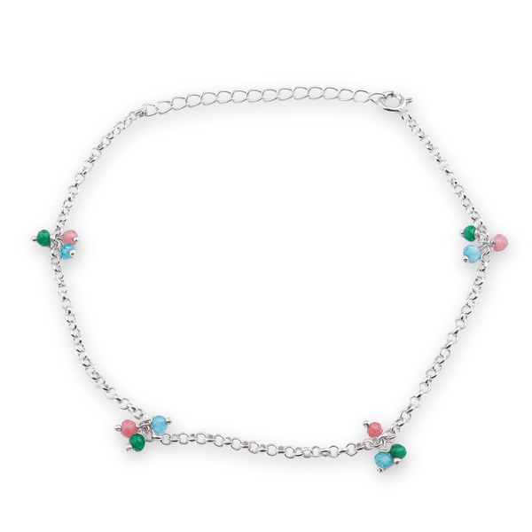 Silver anklet with colorful beads for women