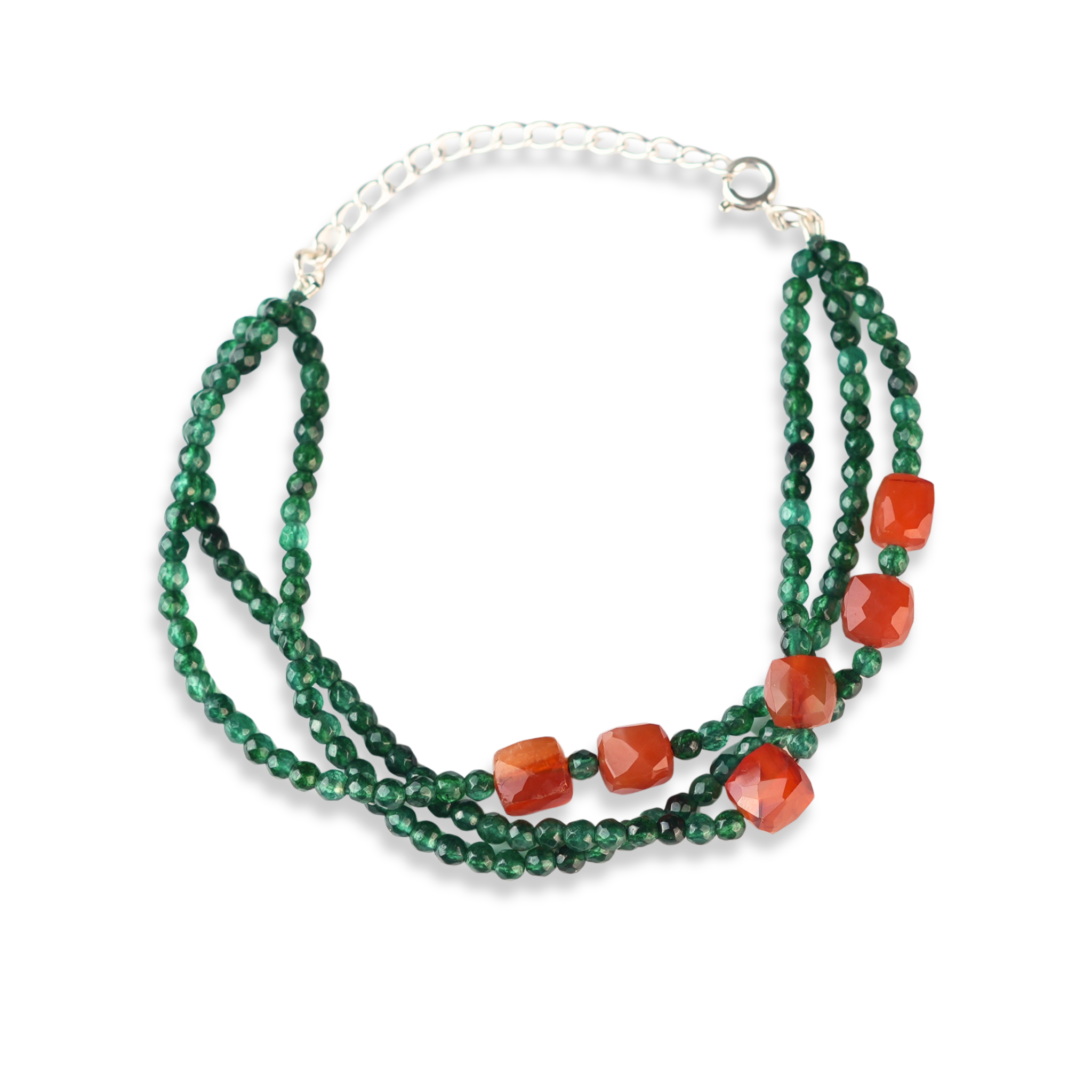 Green Onyx & Carnelian Silver Bracelet (Project Handmade)