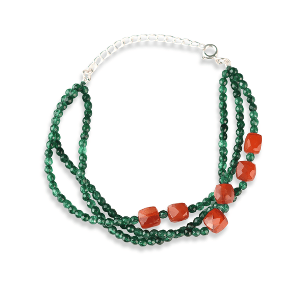 Green Onyx & Carnelian Silver Bracelet (Project Handmade): front view in 92.5 sterling silver