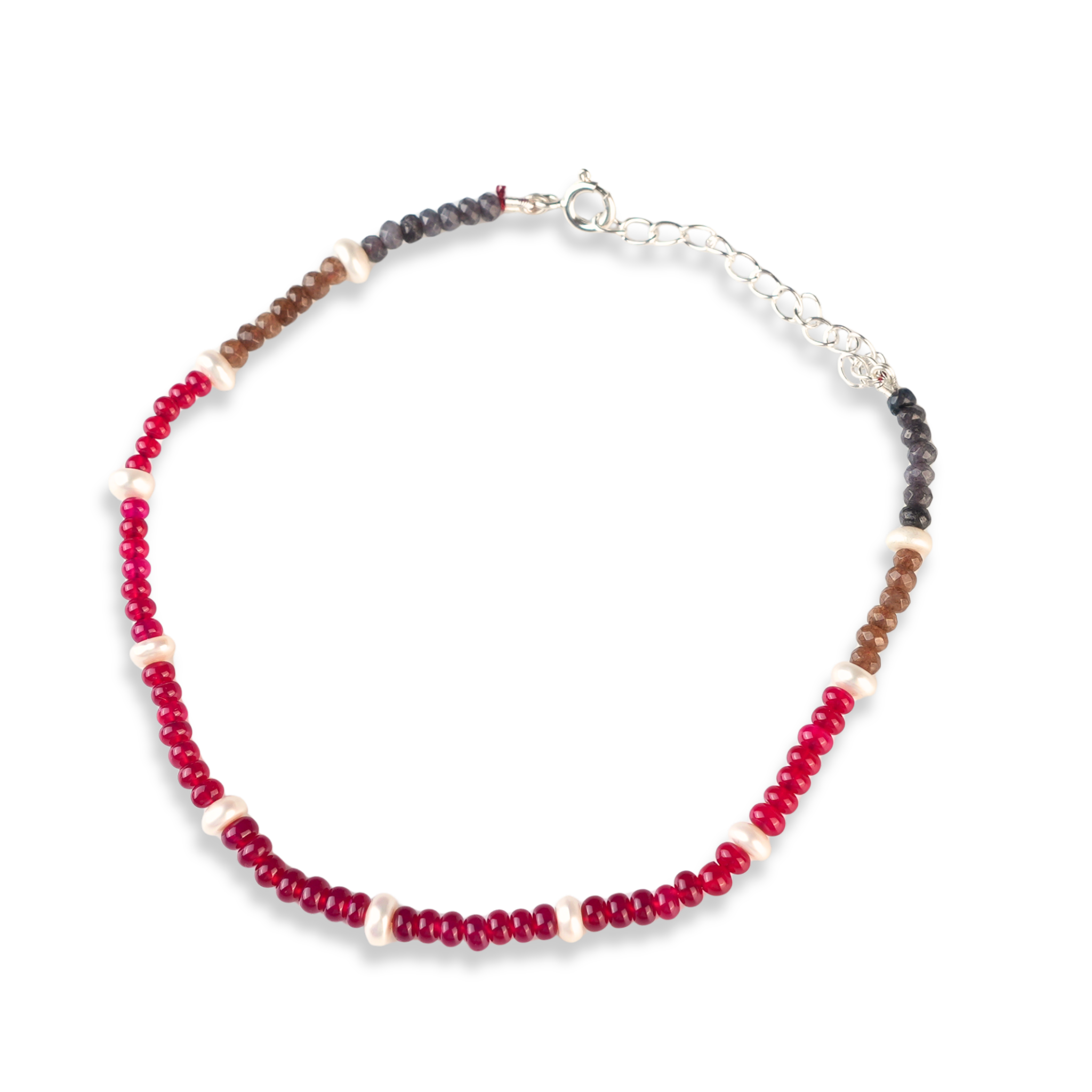 Rubies, Pearl & Agate Silver Anklet (Project Handmade)