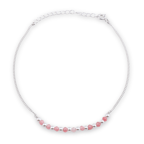Pink Jade Pearl Silver Anklet