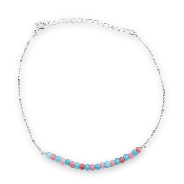 Pink and blue gemstone silver anklet