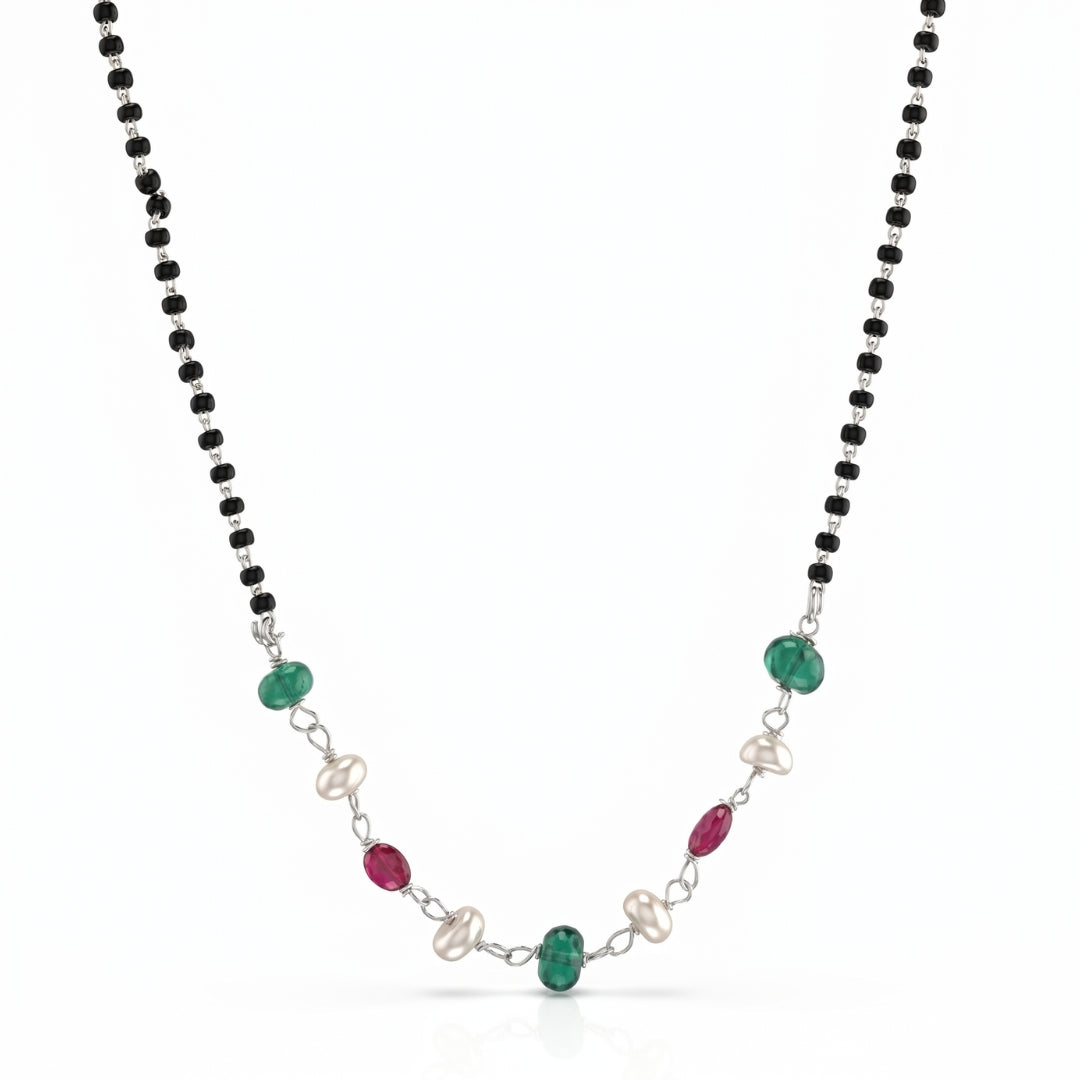 Rubies, Green Onyx & Pearl Silver Mangalsutra (Project Handmade)