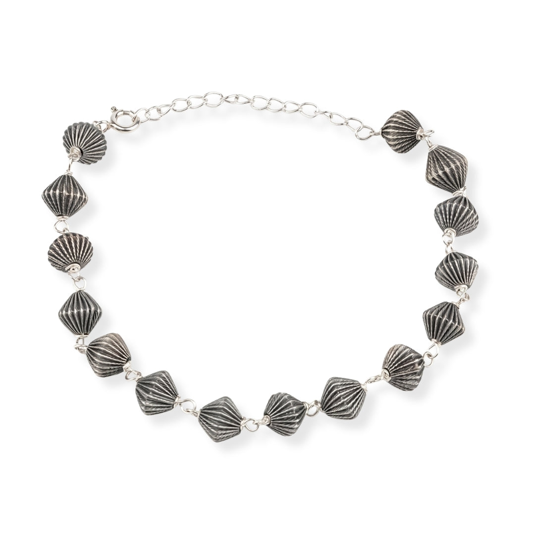 Silver Carved Bead Ganthan Anklet (Project Handmade)