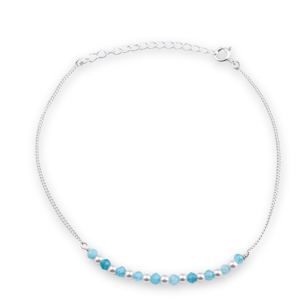 Blue Jade & Pearl Silver Anklet (Project Handmade)