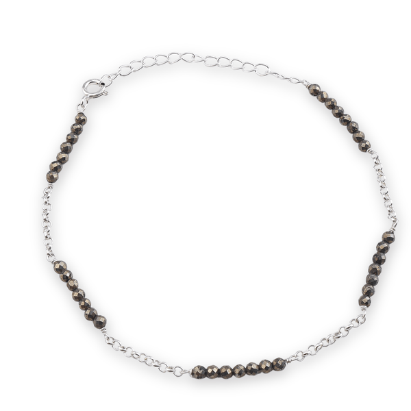Silver and black beaded anklet with chain extension
